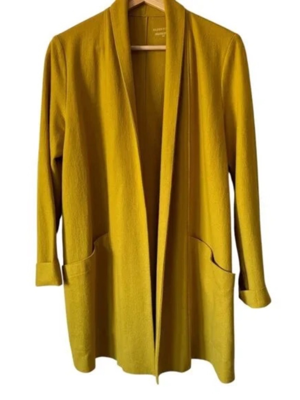 EILEEN FISHER BOILED WOOL OPEN FRONT MUSTARD JACKET S/P